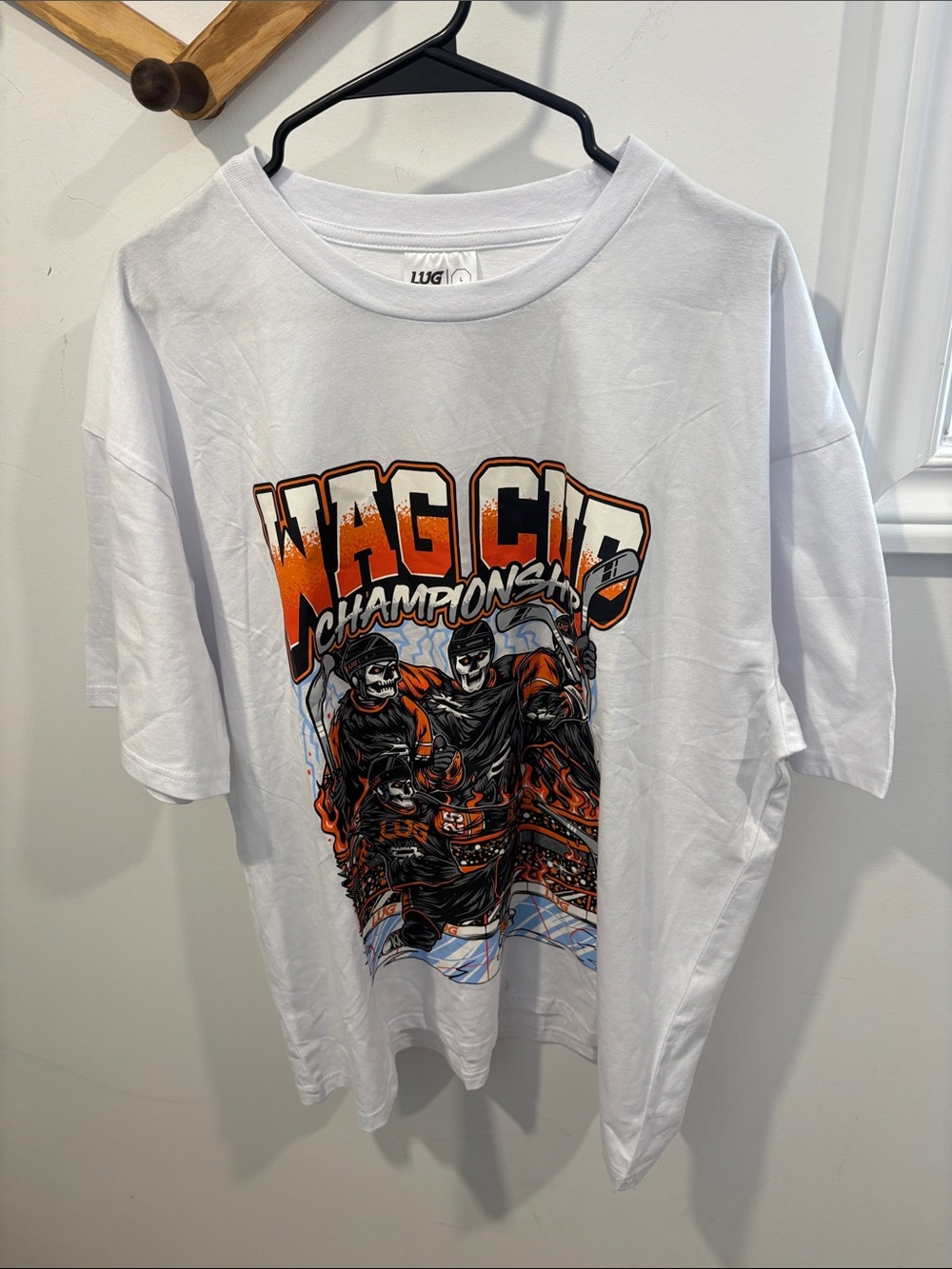 lug White Short Sleeve Tee with Orange & Black Graphic - WAG CUP CHAMPION